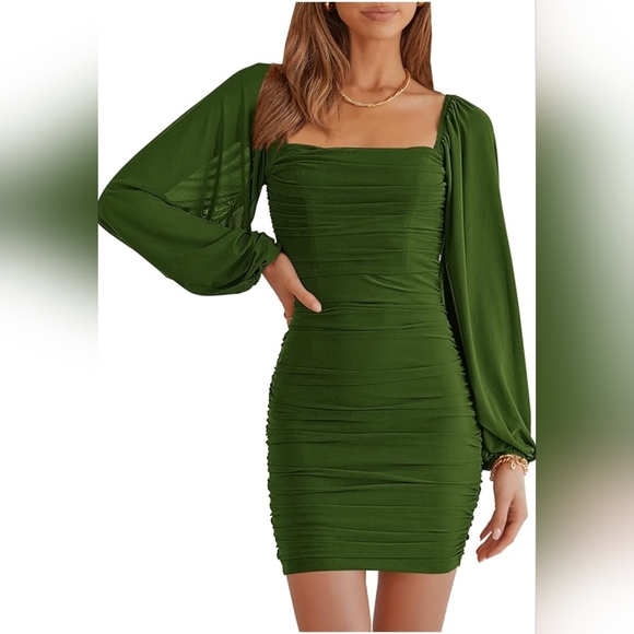 Green Long Sleeve Bodycon Mini Dress - Picture 1 of 4